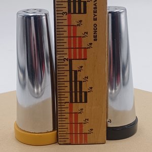 Vintage Mid Century Modernist Chrome Taper Salt and Pepper Shakers