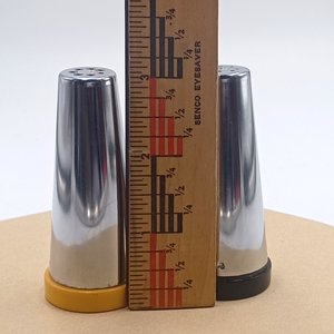 Vintage Mid Century Modernist Chrome Taper Salt and Pepper Shakers