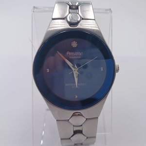Armitron Diamond Mens Blue Face Link Bracelet Quartz Watch, New Battery