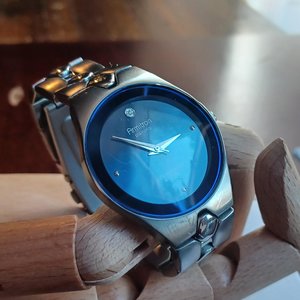 Armitron Diamond Mens Blue Face Link Bracelet Quartz Watch, New Battery