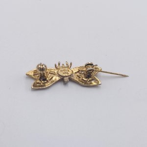 Vintage Gold Tone with Deep Red Rhinestones Winged Insect Brooch, Mid Century Brooch, Stamped Made in the USA