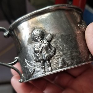 Antique Queen City Silver Co. Silver Plate Sun Bonnet Childrens Cup, Very Old