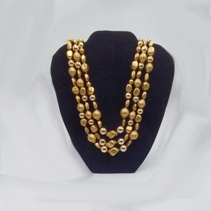 Vintage Three Strand Gold Tone Mid Century Beaded Necklace, Japan