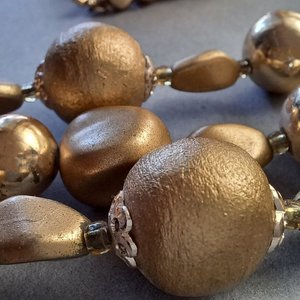 Vintage Three Strand Gold Tone Mid Century Beaded Necklace, Japan