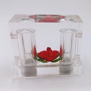 Vintage Lucite Salt and Pepper Single Unit with Encased Rose in the Center