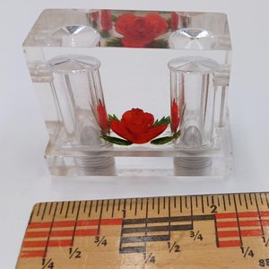 Vintage Lucite Salt and Pepper Single Unit with Encased Rose in the Center