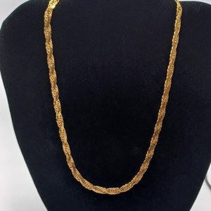 Vintage Shiny Gold Tone Flat Rope 6mm Chain Necklace, Mid Century, Vintage Jewelry, Work Necklace