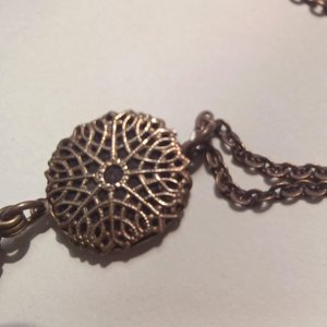 Vintage Ornate Bronze Tone Victorian Revival Perfectly Faceted True Crystal Pendulum Fob Necklace