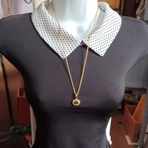 Vintage Avon Gold Tone Blue Gem and Rhinestones Pendant on Rope Chain Necklace