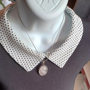 Sterling Silver  and Large Rose Quartz Oval Bezel Set Cabochon Pendant Necklace
