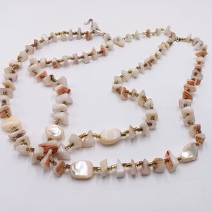 Vintage Multi-strand Mother Of Pearl  and Shell Beaded Necklace and Clip-on Earrings Jewelry Set