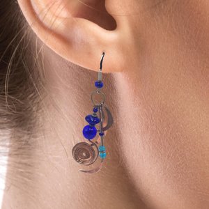 Stunning Artisan Copper and Cobalt Blue Glass Geometric Dangle and Drop Pierced Earrings