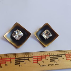 Striking Large Vintage Bronze Tone Large Rhinestone Clip On Earrings, Mid Century, Estate Jewelry, High End
