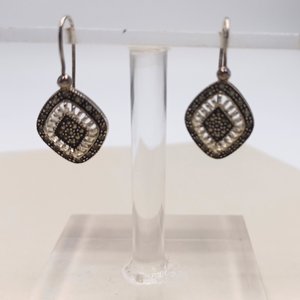 Nevada Silver Mine Sterling Silver and Marcasite Diamond Shape Open Work Ladies Pierced Dangle Earrings