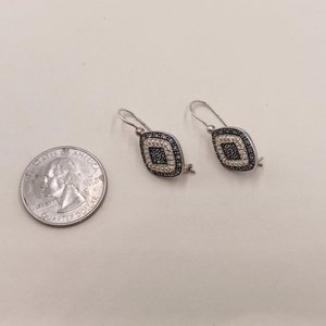 Nevada Silver Mine Sterling Silver and Marcasite Diamond Shape Open Work Ladies Pierced Dangle Earrings