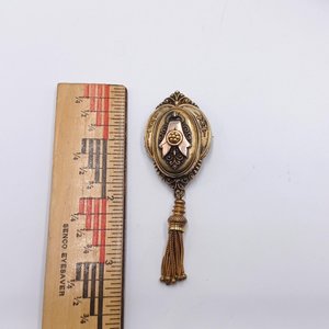 Antique Victorian Gold Filled Etruscan Revival Tassel Brooch Pendant, Mourning Jewelry