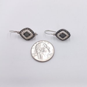 Nevada Silver Mine Sterling Silver and Marcasite Diamond Shape Open Work Ladies Pierced Dangle Earrings