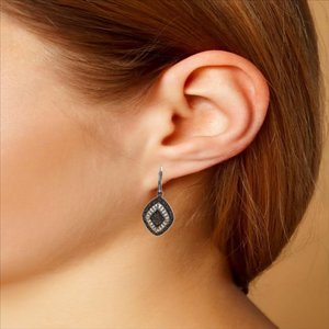 Nevada Silver Mine Sterling Silver and Marcasite Diamond Shape Open Work Ladies Pierced Dangle Earrings