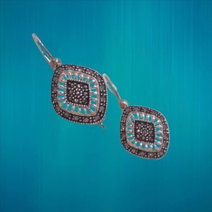 Nevada Silver Mine Sterling Silver and Marcasite Diamond Shape Open Work Ladies Pierced Dangle Earrings