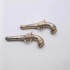 Vintage Silver Cutlass Dueling Pistols with Cork Stoppers Salt and Pepper Shakers, Collectible