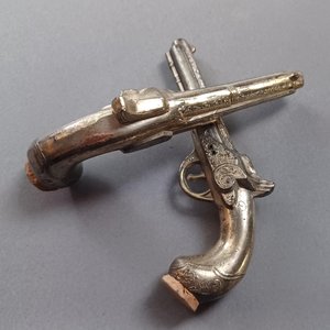 Vintage Silver Cutlass Dueling Pistols with Cork Stoppers Salt and Pepper Shakers, Collectible