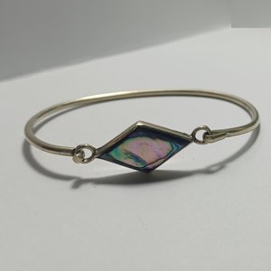Vintage Alpaca Mexico Abalone  and Silver Hinged Bangle Bracelet