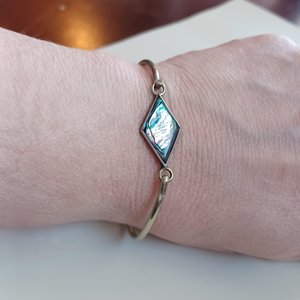 Vintage Alpaca Mexico Abalone  and Silver Hinged Bangle Bracelet