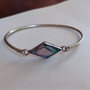 Vintage Alpaca Mexico Abalone  and Silver Hinged Bangle Bracelet