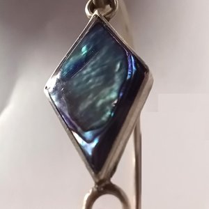Vintage Alpaca Mexico Abalone  and Silver Hinged Bangle Bracelet