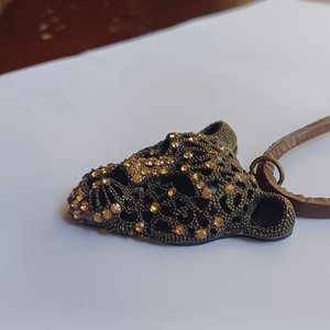 Vintage Large Leopard Face Rhinestones Pendant on a Leather Cord Necklace