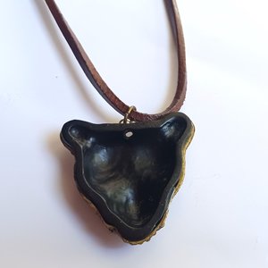 Vintage Large Leopard Face Rhinestones Pendant on a Leather Cord Necklace