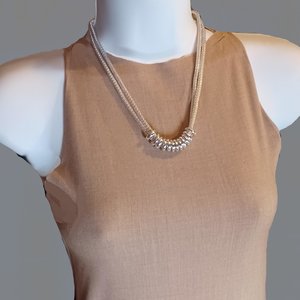 Vintage  Multiple Silver Tone Mesh Chain With Shiny Silver Rings Statement Necklace