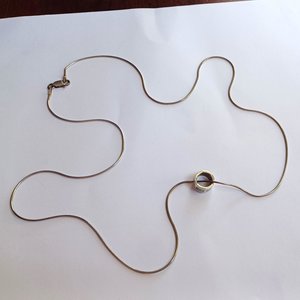 Vintage Sterling Silver Ring Pendant with Opal Inlay on Silver Snake Chain Pendant Necklace