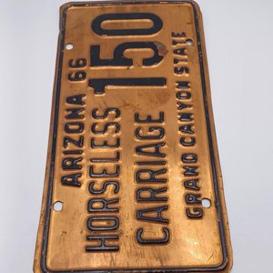 Vintage 1966 Arizona Copper Horseless Carriage Licence Plate, Man Cave, Gift for Him, Garage Decor