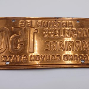 Vintage 1966 Arizona Copper Horseless Carriage Licence Plate, Man Cave, Gift for Him, Garage Decor