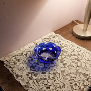 Vintage Cobalt Blue Cut to Clear Ruffle Edge Candy Dish