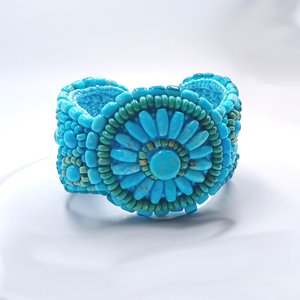Vintage Southwestern Dyed Turquoise Howlite Beaded Cuff Bracelet