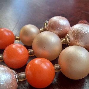 Vintage 1950's Hong Kong Bright Summertime Orange Beaded Necklace and Earrings Jewelry Set