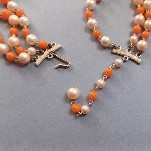 Vintage 1950's Hong Kong Bright Summertime Orange Beaded Necklace and Earrings Jewelry Set