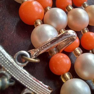 Vintage 1950's Hong Kong Bright Summertime Orange Beaded Necklace and Earrings Jewelry Set