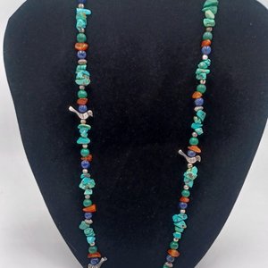 Vintage Southwestern Natural Turquoise, Malachite, Carnelian and Lapis Lazuli Beaded Necklace