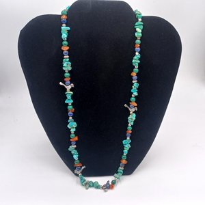 Vintage Southwestern Natural Turquoise, Malachite, Carnelian and Lapis Lazuli Beaded Necklace