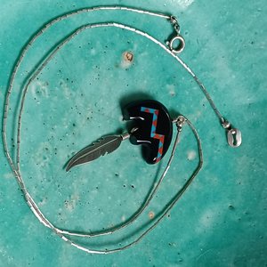 Vintage Carolyn Pollack American Southwest Sterling Silver Spirit Bear Gemstone Inlay Pendant Necklace