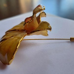 Vintage Real Orchid Gold Plated Edges and Back Brooch Stick Pin, Mother's Day Gift, Flower Pin