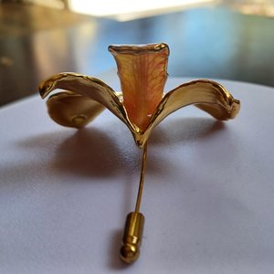 Vintage Real Orchid Gold Plated Edges and Back Brooch Stick Pin, Mother's Day Gift, Flower Pin