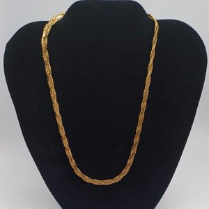 Vintage Shiny Gold Tone Flat Rope 6mm Chain Necklace, Mid Century, Vintage Jewelry, Work Necklace