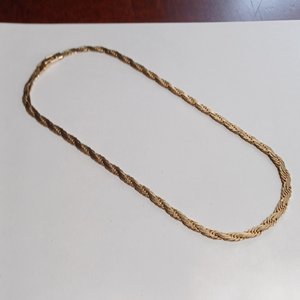 Vintage Shiny Gold Tone Flat Rope 6mm Chain Necklace, Mid Century, Vintage Jewelry, Work Necklace