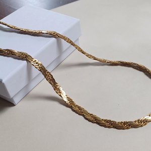Vintage Shiny Gold Tone Flat Rope 6mm Chain Necklace, Mid Century, Vintage Jewelry, Work Necklace