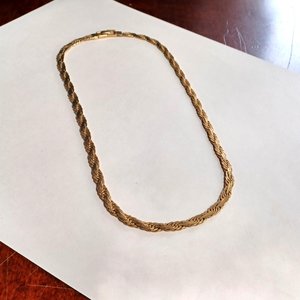 Vintage Shiny Gold Tone Flat Rope 6mm Chain Necklace, Mid Century, Vintage Jewelry, Work Necklace