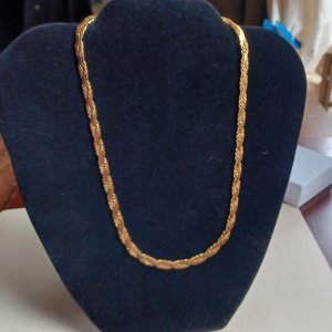Vintage Shiny Gold Tone Flat Rope 6mm Chain Necklace, Mid Century, Vintage Jewelry, Work Necklace